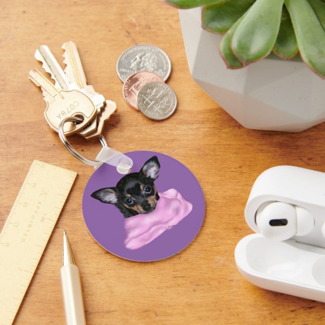 Black and Tan Chihuahua Puppy Schlüsselanhänger (Schreibtisch)