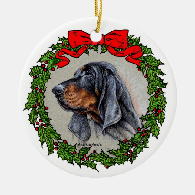 Black and Tan Coonhound Art by Glenda S. Harlan Keramik Ornament (Vorne)
