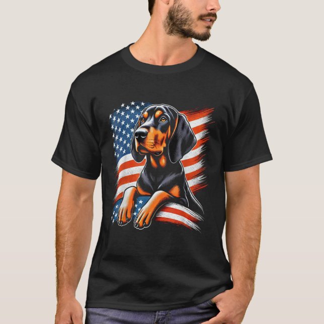 Black and Tan Coonhound Dog US FLAG Black and Tan  T-Shirt (Vorderseite)