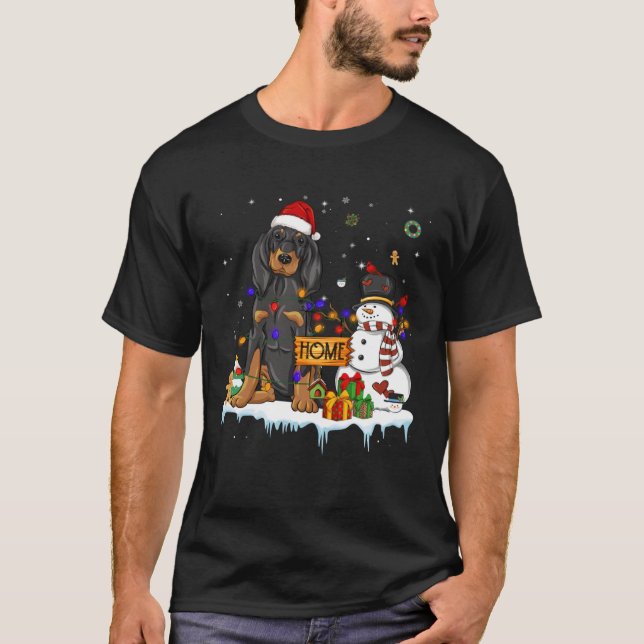 Black And Tan Coonhound Dog With Santa Hat Christm T-Shirt (Vorderseite)