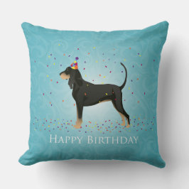 Black and Tan Coonhound Happy Birthday Design Kissen