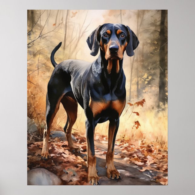Black and Tan Coonhound Hund Art Print Poster (Vorne)