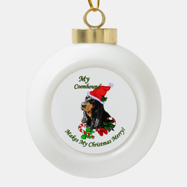 Black and Tan Coonhound Weihnachten Keramik Kugel-Ornament (Vorderseite)