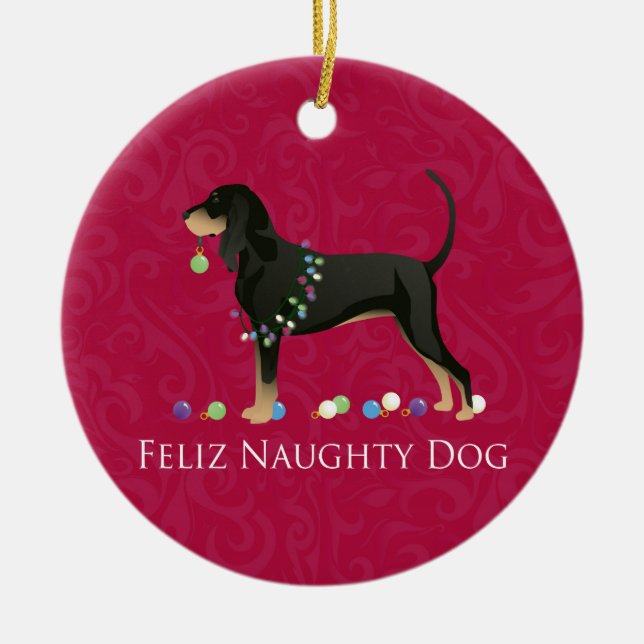 Black and Tan Coonhound Weihnachten Keramikornament (Vorne)