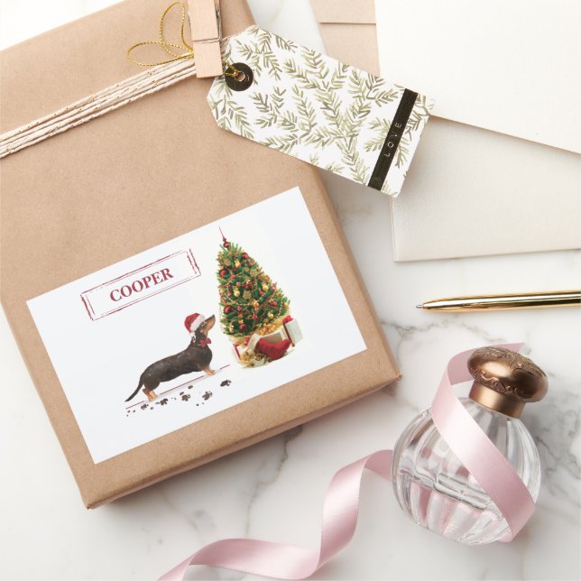 Black and Tan Dackel Funny Christmas Dog Rechteckiger Aufkleber (Schenken)