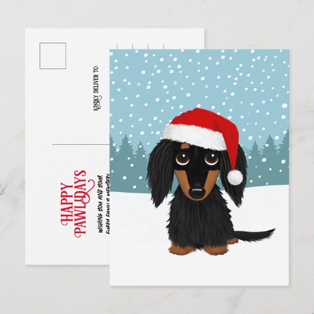 Black and Tan Dackel Weihnachtsfertiger Hund Custo Postkarte (Vorne/Hinten)