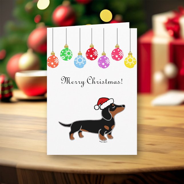 Black and Tan Dackel Weihnachtsgebäck Feiertagskarte (Black and Tan Dachshund Posing Design Christmas Cards for Dachshund Owners.  Cute Cartoon Style.)