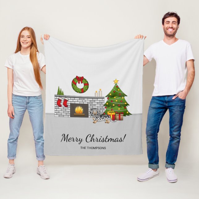 Black and Tan Dapple Long Hair Dackel Weihnachten Fleecedecke (Beispiel)