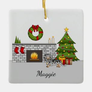 Black and Tan Dapple Long Hair Dackel Weihnachten Keramikornament