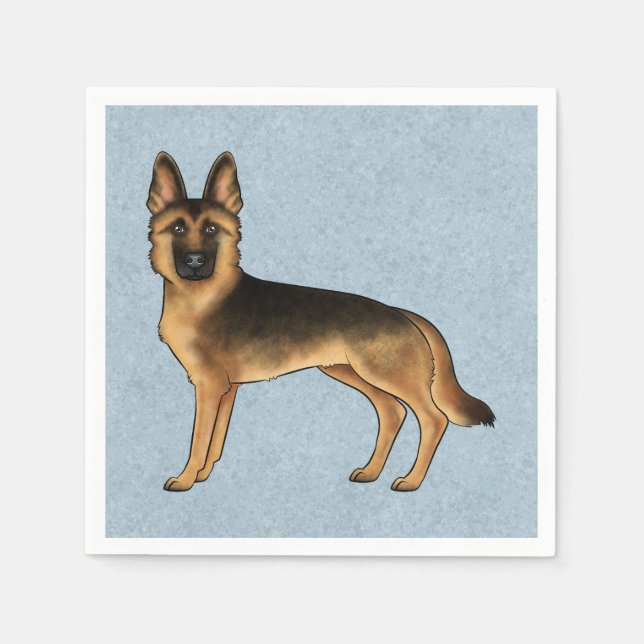 Black and Tan German Shepherd Cartoon Dog Blue Serviette (Vorderseite)