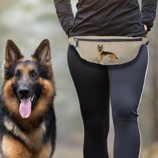 Black and Tan German Shepherd Cartoon Dog Brown Bauchtasche (Please note: This image is a digital mockup. The product may not be in scale.)