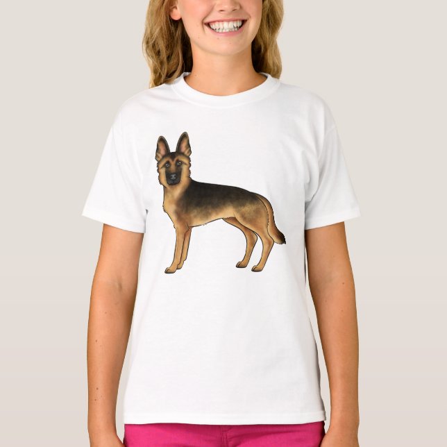Black and Tan German Shepherds Fun Cartoon Zeichne T-Shirt (Vorderseite)
