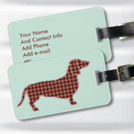 Black and Tan Gingham Dachshund Mint Luggage Tag Gepäckanhänger