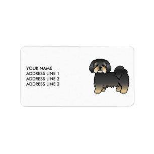 Black and Tan Lhasa Apso Cartoon Dog & Custom Text Adressaufkleber