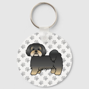 Black and Tan Lhasa Apso Niedlicher Cartoon Dog Schlüsselanhänger