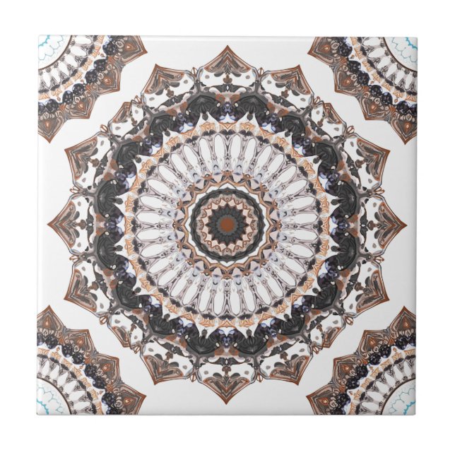 Black and Tan Mandala Pattern Fliese (Vorderseite)