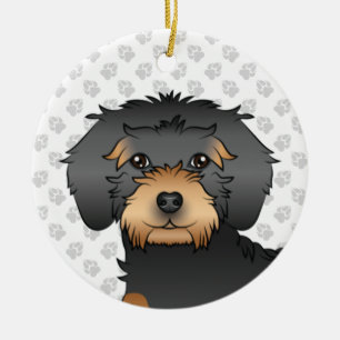Black and Tan Mini Goldendoodle Cartoon Dog Keramik Ornament