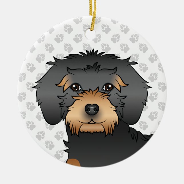 Black and Tan Mini Goldendoodle Cartoon Dog Keramik Ornament (Vorne)