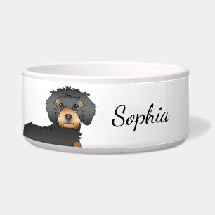 Black and Tan Mini Goldendoodle Cartoon Dog & Name Napf