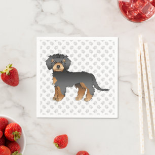 Black and Tan Mini Goldendoodle Cartoon Dog & Paws Serviette