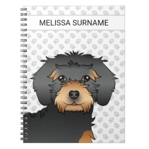 Black and Tan Mini Goldendoodle Cartoon Dog & Text Notizblock