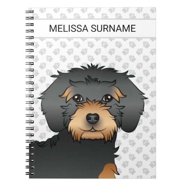 Black and Tan Mini Goldendoodle Cartoon Dog & Text Notizblock (Vorderseite)