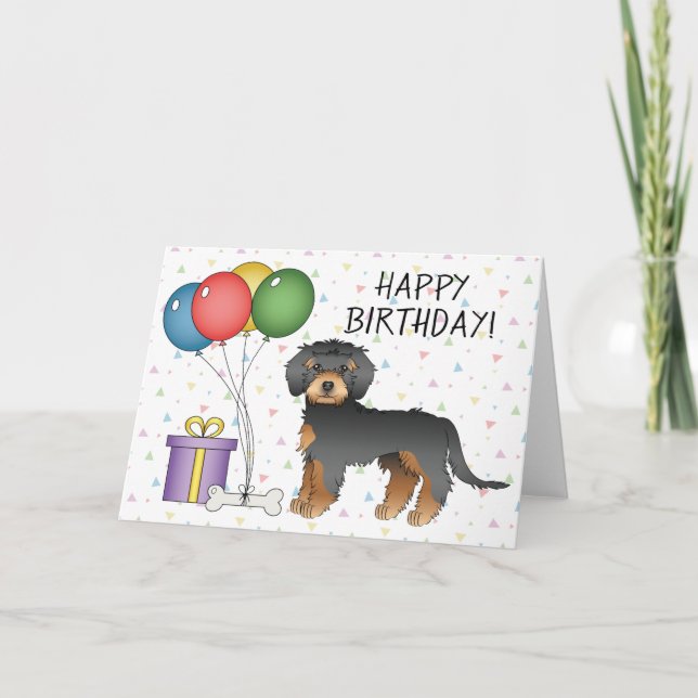 Black and Tan Mini Goldendoodle Happy Birthday Karte (Vorderseite)