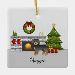 Black and Tan Mini Goldendoodle - Weihnachtssaal Keramikornament