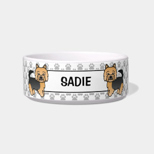 Black and Tan Norwich Terrier Cartoon Hunde & Name Napf
