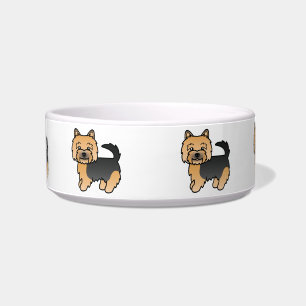 Black and Tan Norwich Terrier Niedliche Cartoon Hu Napf