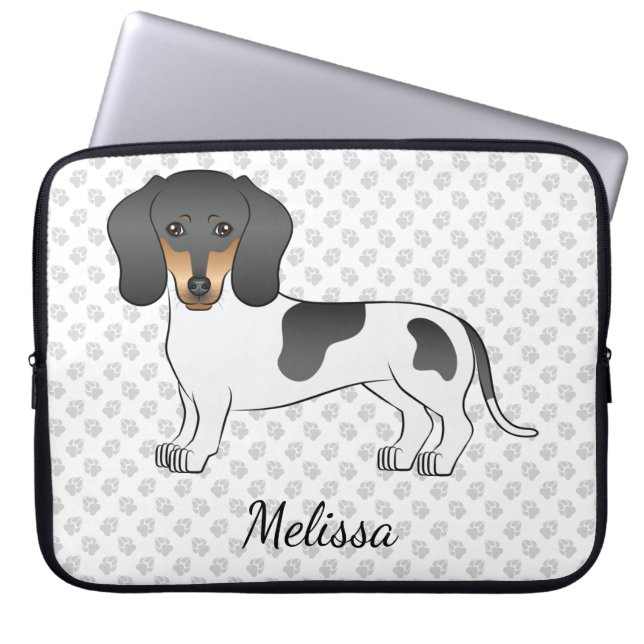 Black and Tan Piebald Kurz Hair Dackel & Text Laptopschutzhülle (Vorderseite)