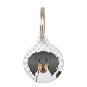 Black and Tan Piebald Long Hair Dackel Head Haustiermarke