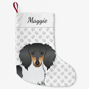 Black and Tan Piebald Long Hair Dackel Head Kleiner Weihnachtsstrumpf