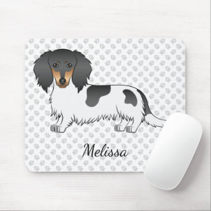 Black and Tan Piebald Long Hair Dackel & Name Mousepad