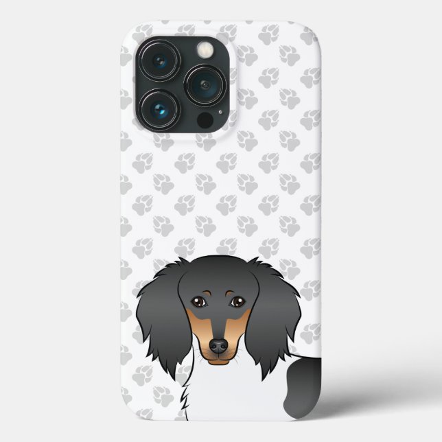 Black and Tan Piebald Long Hair Dackel & Paws Case-Mate iPhone Hülle (Rückseite)
