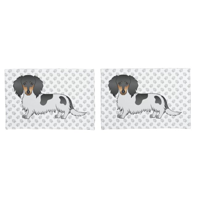 Black and Tan Piebald Long Hair Dackel & Paws Kissenbezug (Vorderseite-Set)