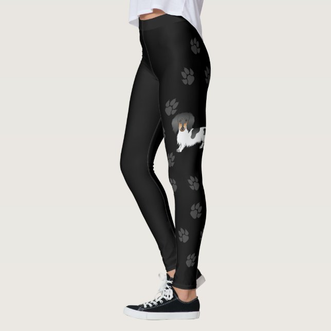Black and Tan Piebald Long Hair Dackel & Paws Leggings (Links)