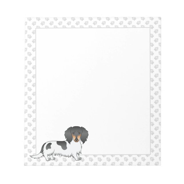 Black and Tan Piebald Long Hair Dackel & Paws Notizblock (Vorderseite)