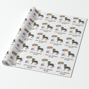 Black and Tan Rottweiler Cartoon Dog - Geburtstag Geschenkpapier