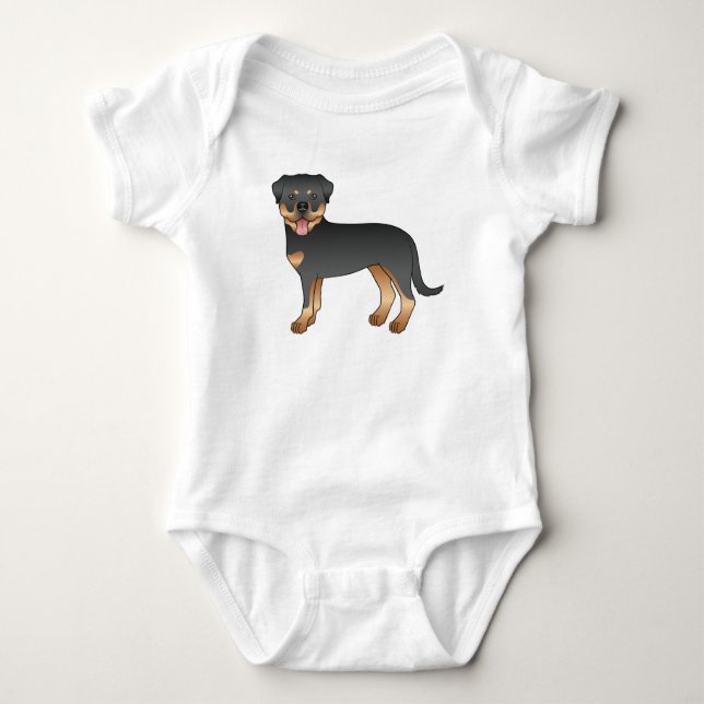 Black and Tan Rottweiler Niedlich Cartoon Dog Baby Strampler (Vorderseite)