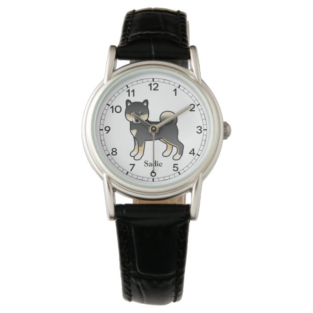 Black and Tan Shiba Inu Cartoon Dog & Name Armbanduhr (Vorderseite)