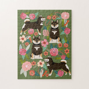 Black and Tan Shiba Inu Florals Puzzle