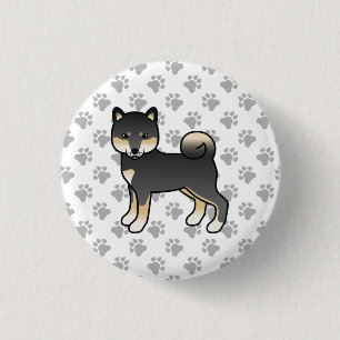 Black and Tan Shiba Inu Niedlicher Cartoon Dog & P Button