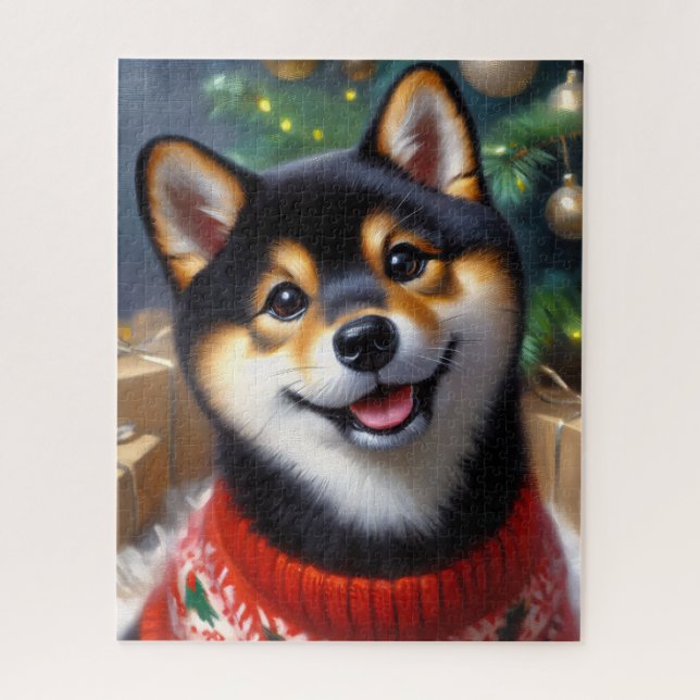Black and Tan Shiba Inu Weihnachten Puzzle (Vertikal)