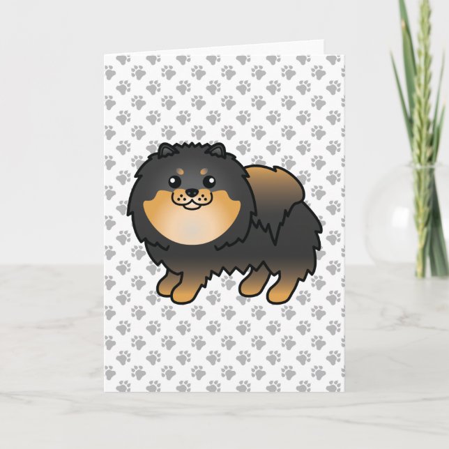 Black And Tan Spitz Niedlich Cartoon Dog & Paws Karte (Vorderseite)