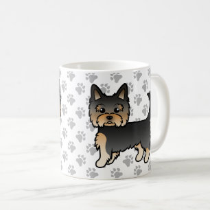 Black and Tan Yorkshire Terrier Cartoon Dog & Paws Kaffeetasse