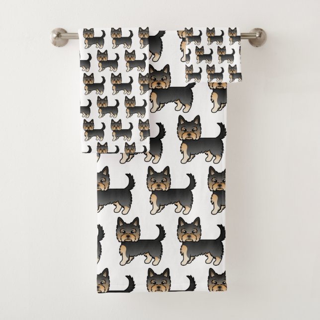 Black and Tan Yorkshire Terrier Dog Pattern Badhandtuch Set (Insitu)