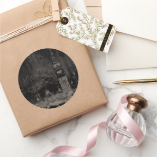 Black and Taupe Distressed Skyline Venice Italien Runder Aufkleber