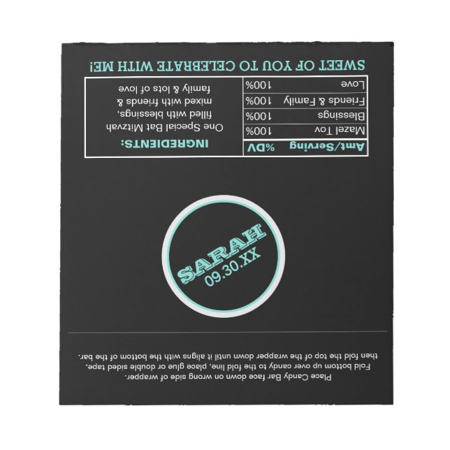 Black and Teal Name Logo Candy Wrappers Notizblock (Vorderseite)