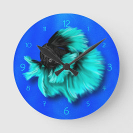 Black and Teal Siamese Fighting Fish Runde Wanduhr